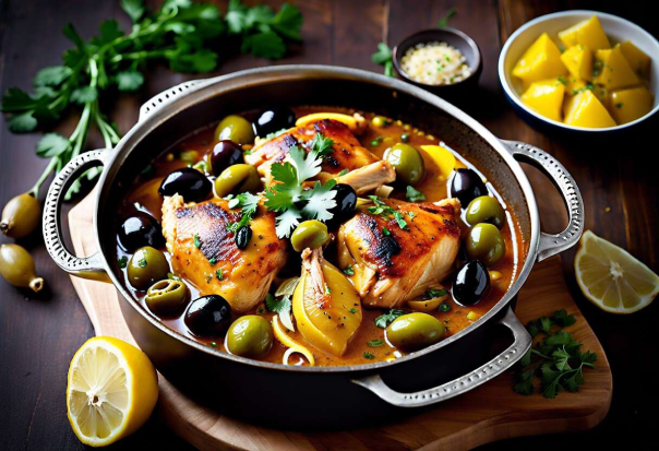 Tender chicken with olives and lemon
